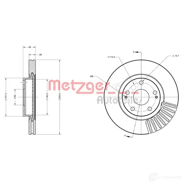 Тормозной диск METZGER 4250032640743 1009385 59RIF7 V 6110276 - Изображение 1