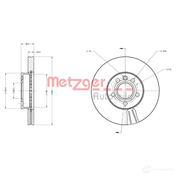 Тормозной диск METZGER 4250032639761 1009287 0C X34M 6110178 - Изображение 1