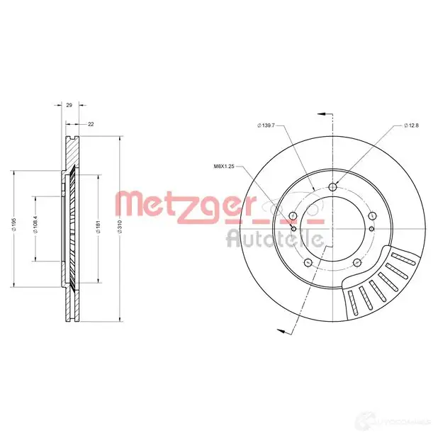 Тормозной диск METZGER NPECX 37 4250032641450 1009444 6110347 - Изображение 1