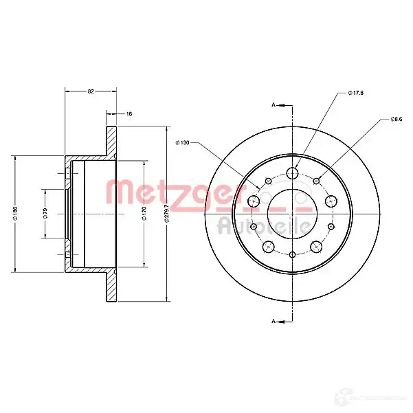 Тормозной диск METZGER 4250032641368 YM9 F68M 6110338 1009437 - Изображение 1