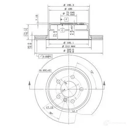 Тормозной диск METZGER 1004322 Y EWJ3 25120v 8020584251201