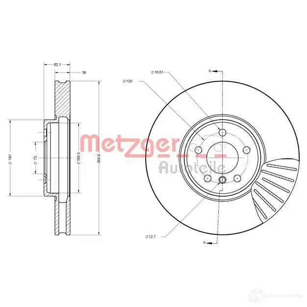 Тормозной диск METZGER 6110633 9NIYJ JO 1009672 4250032644314 - Изображение 1
