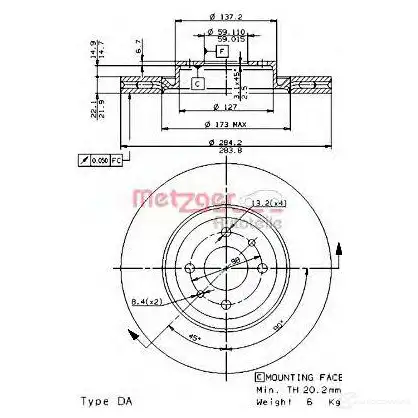 Тормозной диск METZGER 24242e 1423328225 2487 0 50GWC