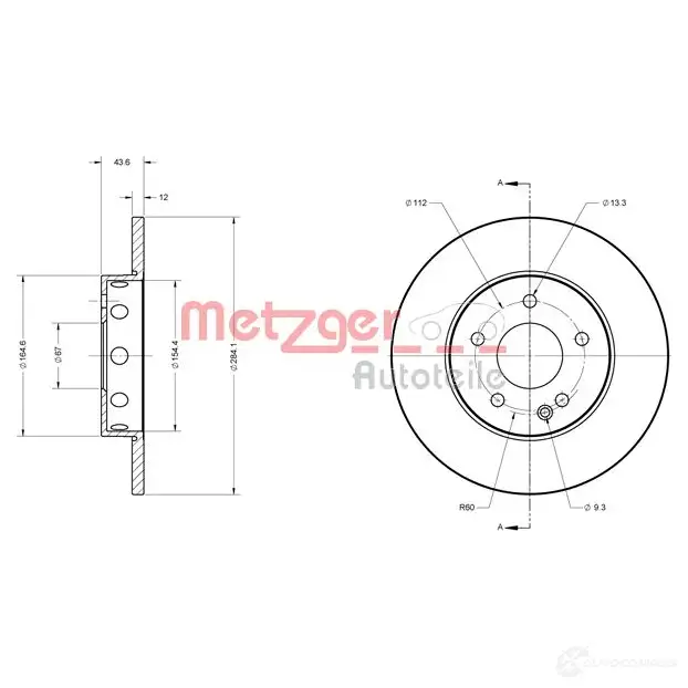 Тормозной диск METZGER 6110116 7LO1 FP 1009227 4250032639143 - Изображение 1