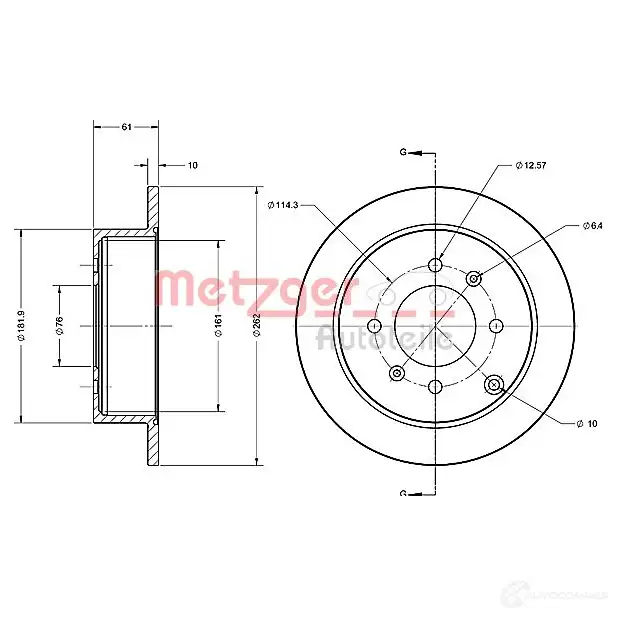 Тормозной диск METZGER 6110464 1009535 IYDXO 9 4250032642624 - Изображение 1