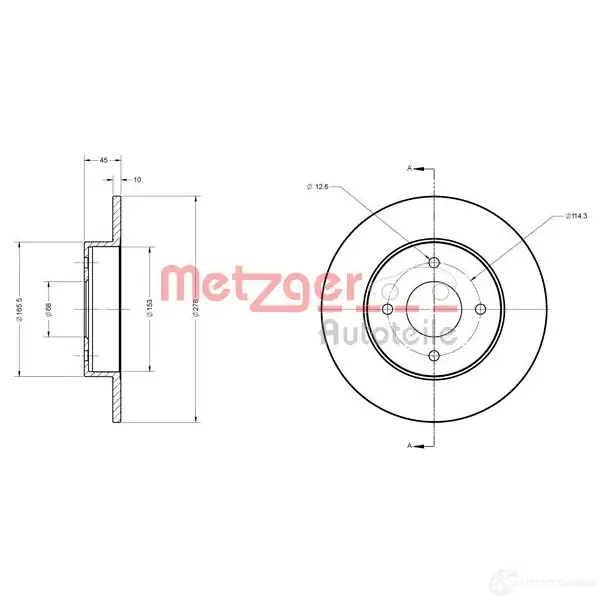 Тормозной диск METZGER 1009330 AOJ H9HP 6110220 4250032640187 изображение 0