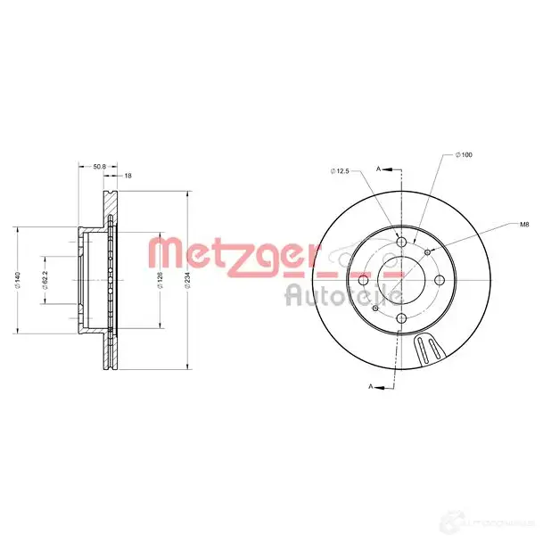 Тормозной диск METZGER 5PZ1 1FM 1009347 6110237 4250032640354 изображение 1