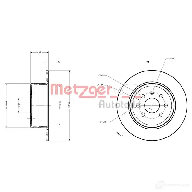 Тормозной диск METZGER 1009438 H VUOA 4250032641375 6110339 изображение 0