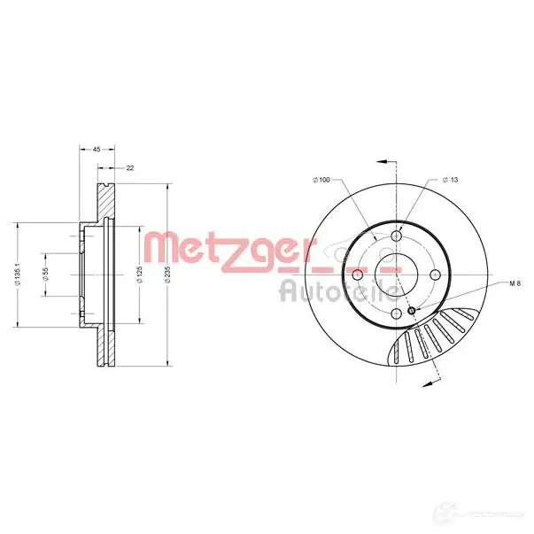 Тормозной диск METZGER B X60PW 1009312 4250032676698 6110202 - Изображение 1