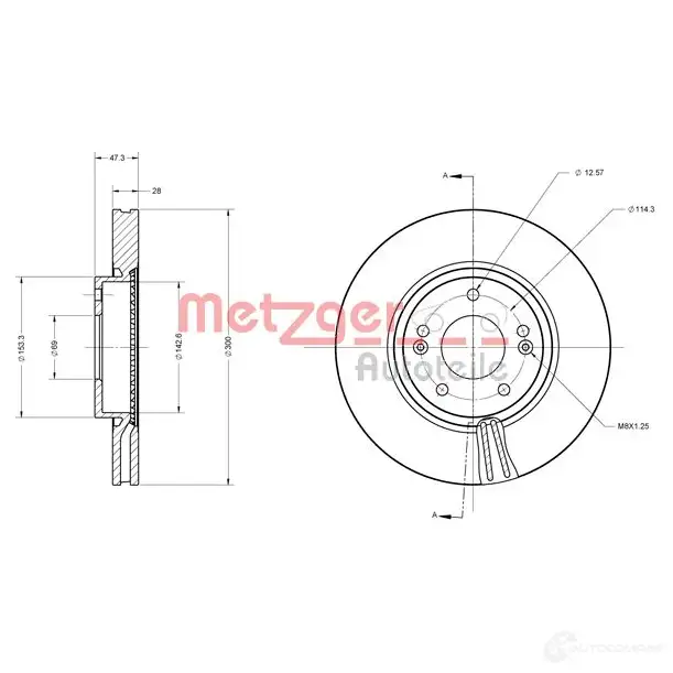 Тормозной диск METZGER 6110155 4250032639532 1009265 P6 86WF - Изображение 1