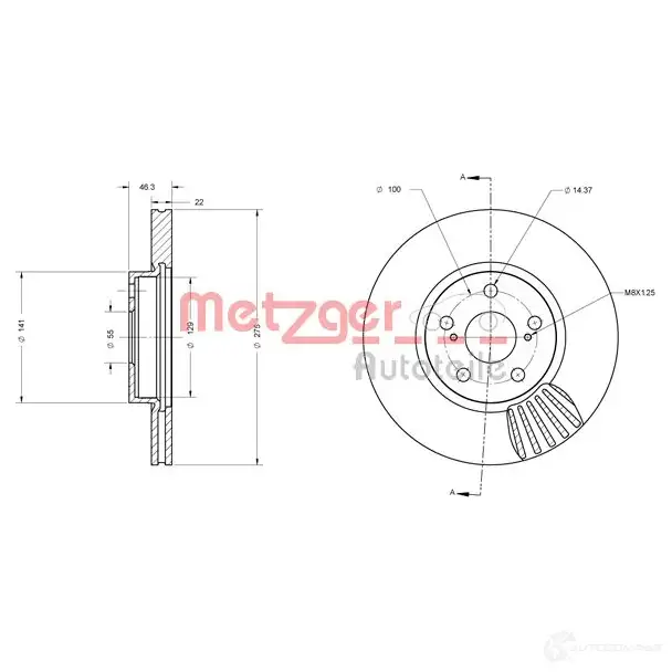 Тормозной диск METZGER Z2F L8 4250032643751 1009626 6110577 изображение 0