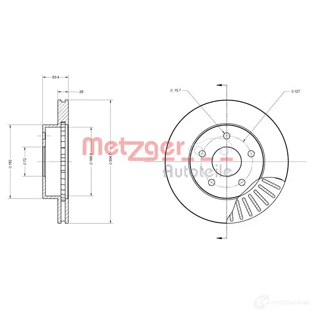 Тормозной диск METZGER 6110364 QQ C8OV9 4250032641627 1009459 - Изображение 1