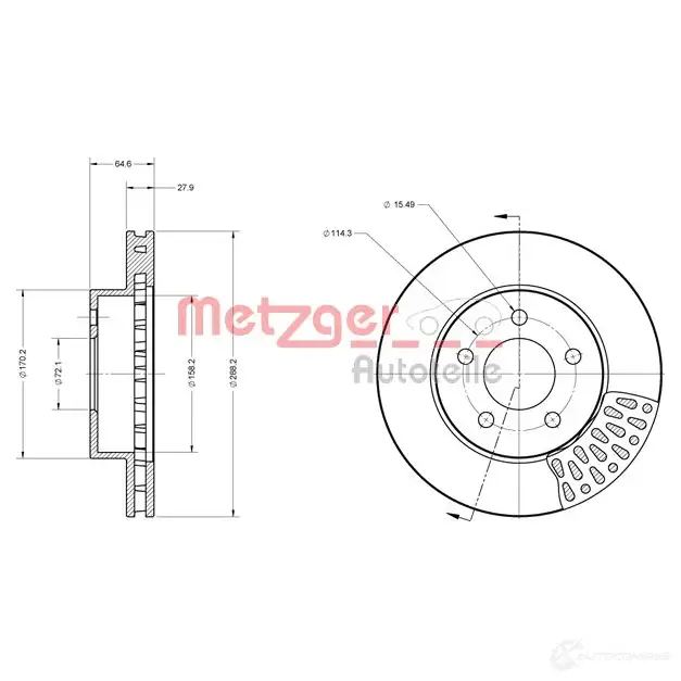 Тормозной диск METZGER 1009616 ZQZK KD 6110560 4250032643584 изображение 0