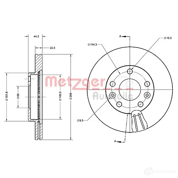 Тормозной диск METZGER OEY 8Q 6110683 4250032644819 1009711 - Изображение 1