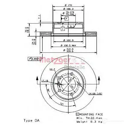 Тормозной диск METZGER 24888v 1004282 9U GXI53 8020584023426