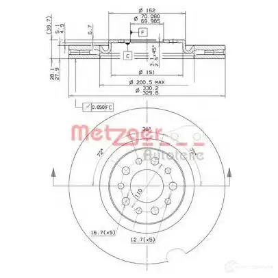 Тормозной диск METZGER 24995 1004306 8020584936511 2WWR HDW изображение 0