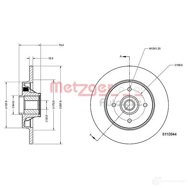 Тормозной диск METZGER 4Q CFGO 6110944 1437616192 изображение 0