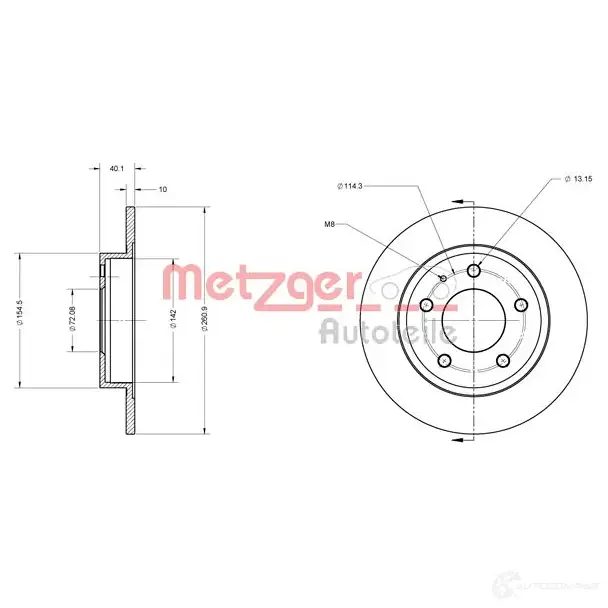 Тормозной диск METZGER 6110131 L RCFE 1009242 4250032639297 - Изображение 1