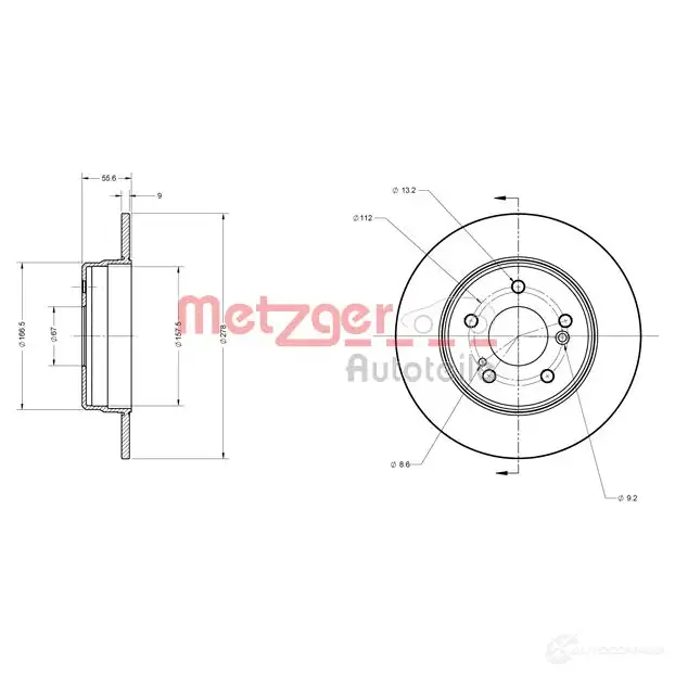 Тормозной диск METZGER 4250032638368 6110039 VB6U 14X 1009152 - Изображение 1