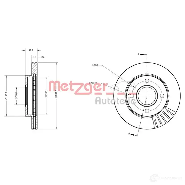 Тормозной диск METZGER EOC WZ 1009139 6110025 4250032638221 изображение 0