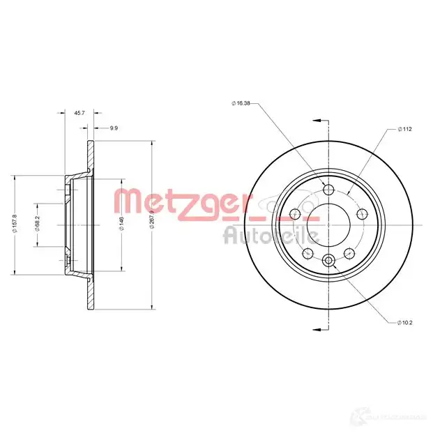 Тормозной диск METZGER 4250032638290 6110032 E 1UG81P 1009146 - Изображение 1