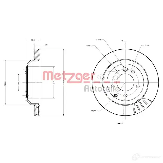 Тормозной диск METZGER 1009515 6110434 4250032642327 RU3ET 4 изображение 0