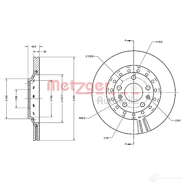 Тормозной диск METZGER 1009636 6110588 4250032643867 YX GXC изображение 1