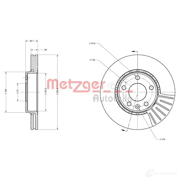 Тормозной диск METZGER 6110112 OLD1 C 4250032639105 1009223 - Изображение 1