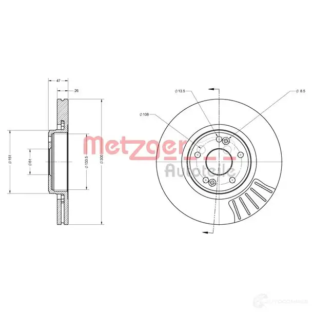 Тормозной диск METZGER 4250032642761 LC JZ7WC 6110478 1009547 изображение 0