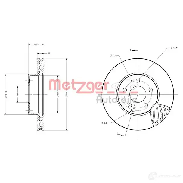 Тормозной диск METZGER 6110153 1009263 EW098U W 4250032639518 изображение 0