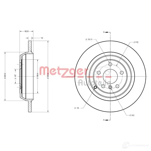 Тормозной диск METZGER C 6PXYMR 1009620 4250032643652 6110567 изображение 0