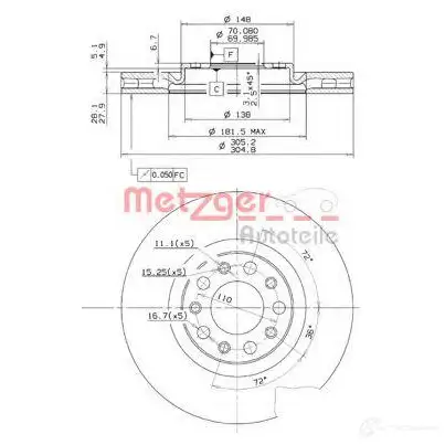 Тормозной диск METZGER 24994v 1004305 8020584024065 B5P 735 изображение 0