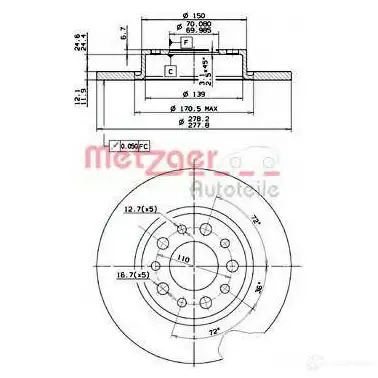 Тормозной диск METZGER 1423327801 14873 8020584148730 UB92 GJ3 изображение 0