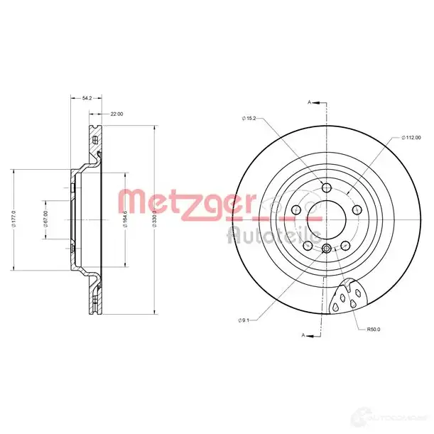 Тормозной диск METZGER 6110758 1009784 Y 8T19 4250032700690 изображение 1