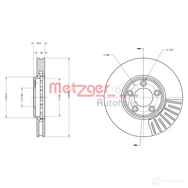 Тормозной диск METZGER 4250032644406 1009677 6110642 2A DER - Изображение 1