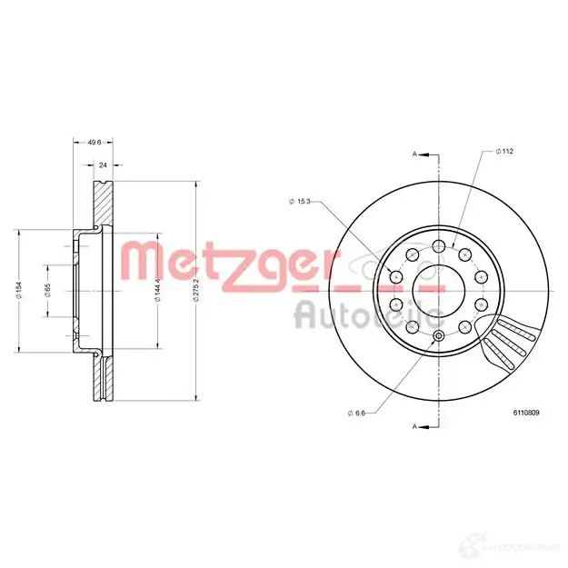 Тормозной диск METZGER 4062101002327 6110809 1425078555 A WKE3 изображение 1