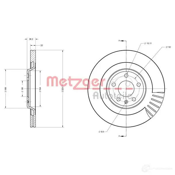 Тормозной диск METZGER YTZN5 CN 6110616 4250032644147 1009658 - Изображение 1