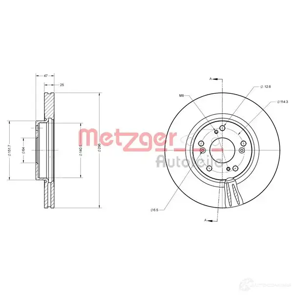 Тормозной диск METZGER 6110706 1009733 BC HN0 4250032645045 изображение 0