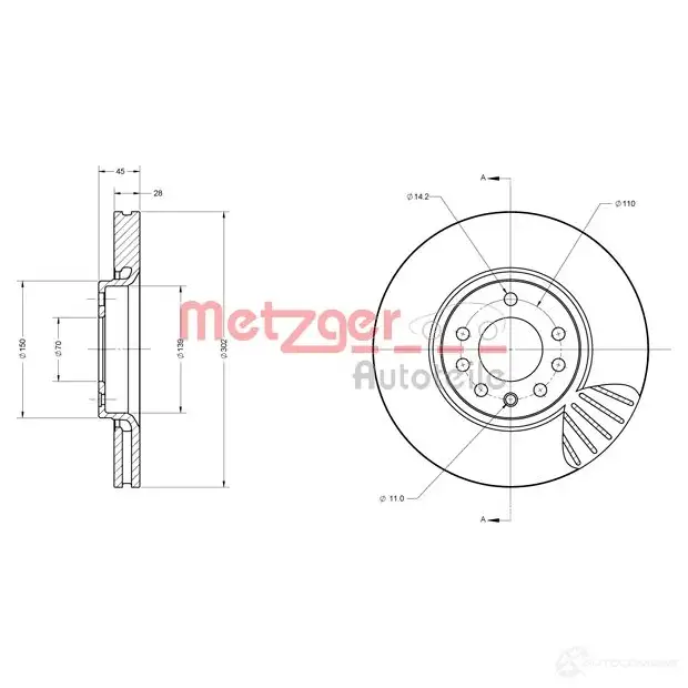 Тормозной диск METZGER 1009494 QZ OQV 6110404 4250032642020 изображение 0