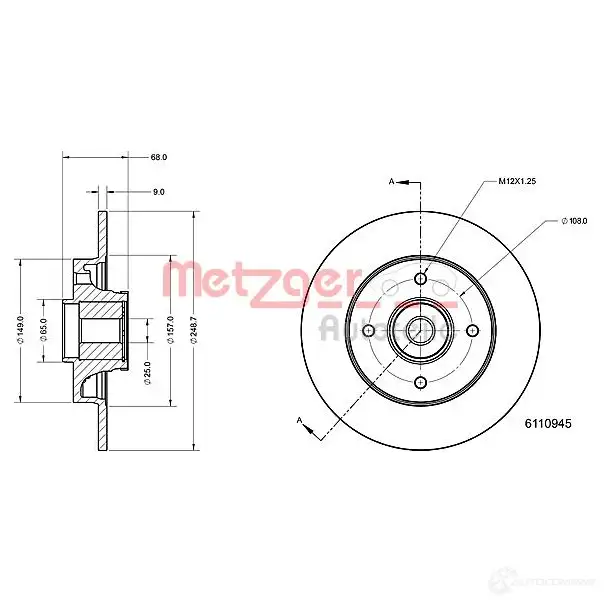 Тормозной диск METZGER PR3 QHN8 1437617436 6110945