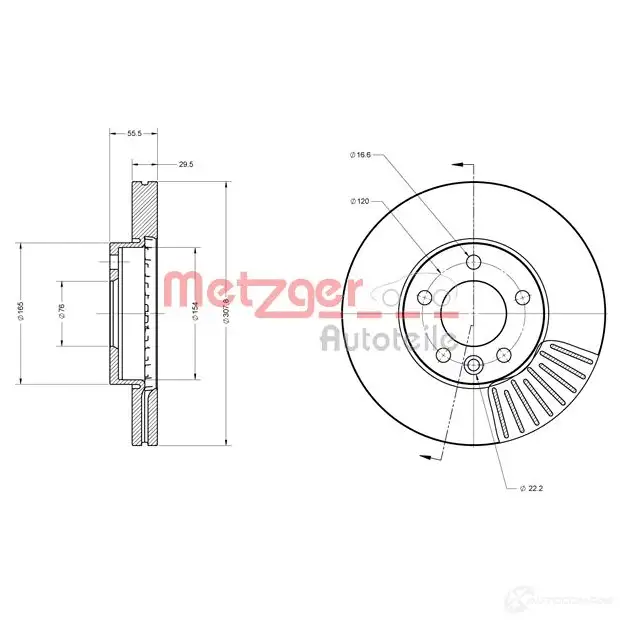 Тормозной диск METZGER 3I 9O8C 6110113 1009224 4250032639112 изображение 0