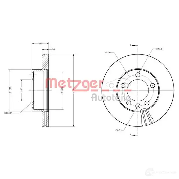 Тормозной диск METZGER 4250032644857 Y5W 1ZQ 6110687 1009715 - Изображение 1