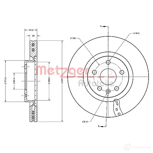 Тормозной диск METZGER 6110698 1009726 4250032644963 B HPADK изображение 1