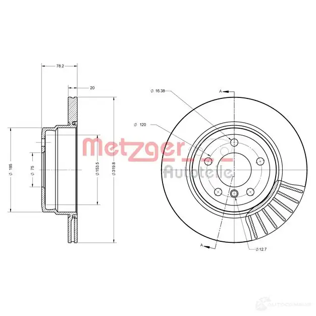 Тормозной диск METZGER 4250032643874 6110589 1009637 C 3V3H - Изображение 1