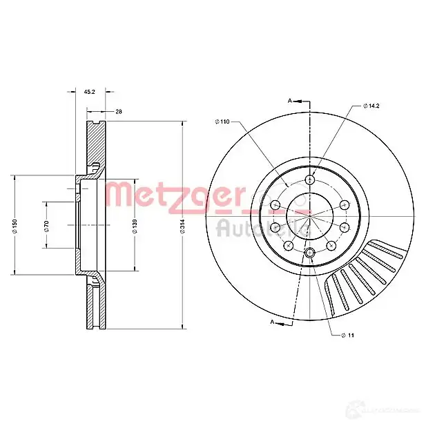 Тормозной диск METZGER HF84 25 1009361 4250032640491 6110251 изображение 1