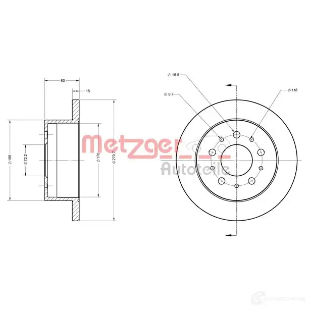 Тормозной диск METZGER 8020584149324 14932 E8N 6V 997706