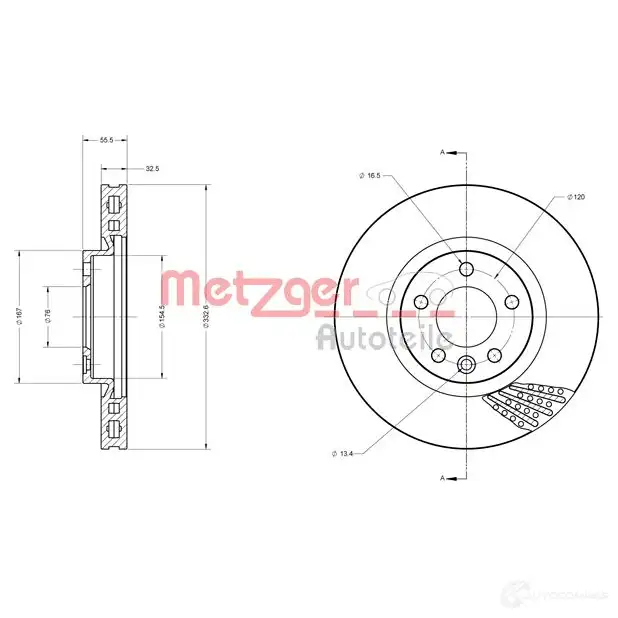 Тормозной диск METZGER MOFH XGX 6110436 1009517 4250032642341 - Изображение 1
