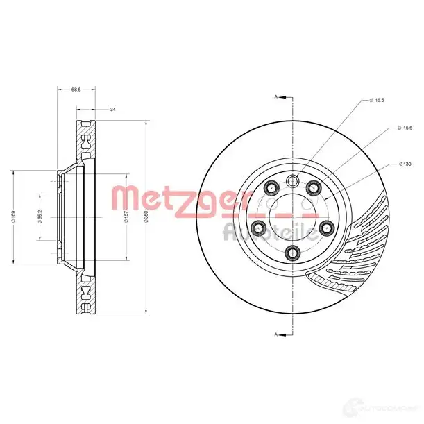 Тормозной диск METZGER 6110592 1009640 Q4R5 M 4250032643904 изображение 0