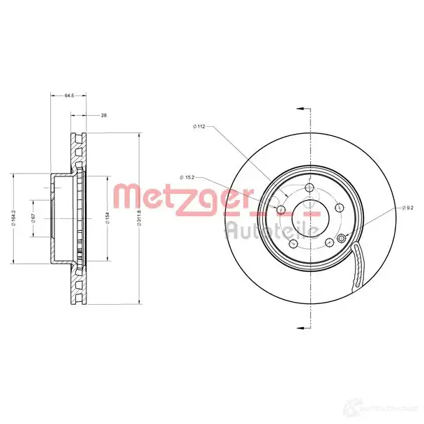 Тормозной диск METZGER Y 1TG6 1009409 6110304 4250032641023 - Изображение 1