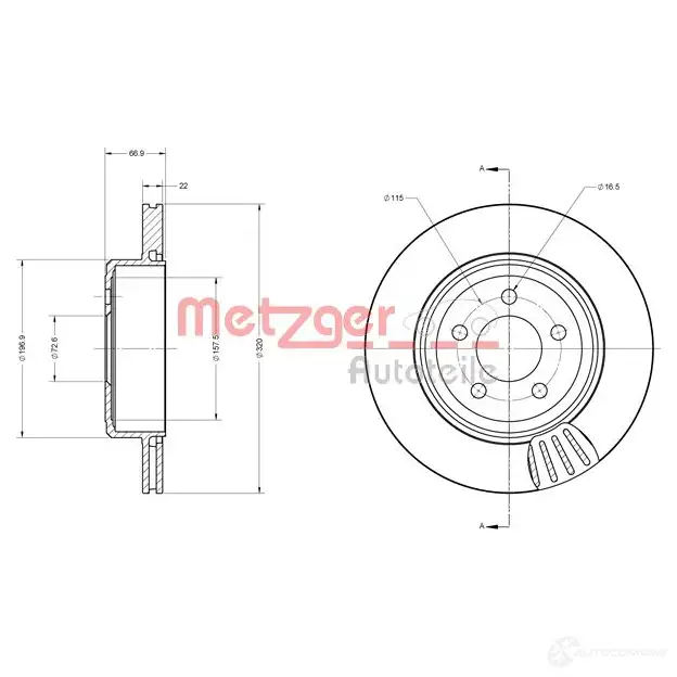 Тормозной диск METZGER 4250032641436 VVP W2M1 1009443 6110345 - Изображение 1